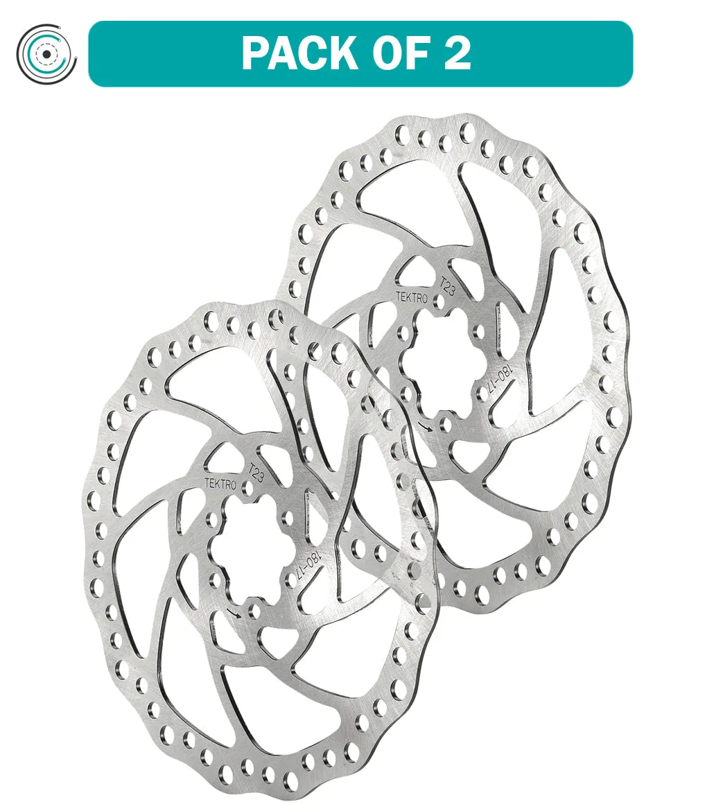 2 Pack Tektro TR180-17 Disc Brake Rotor - 180mm, 6-Bolt, 2.3mm Thickness, Silver