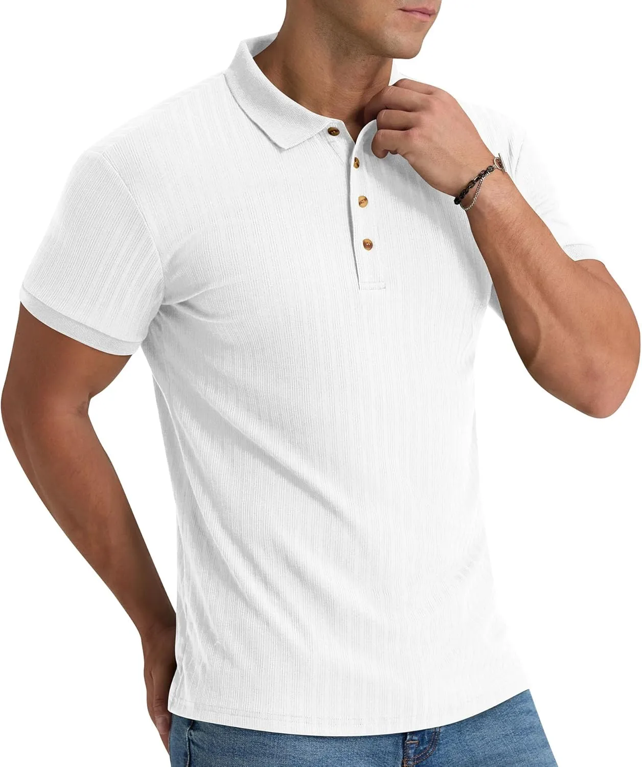 Aimeilgot Mens Polo Shirts Short Sleeve Casual Retro Summer T-Shirts Soft Knitted Classic Polo Tees