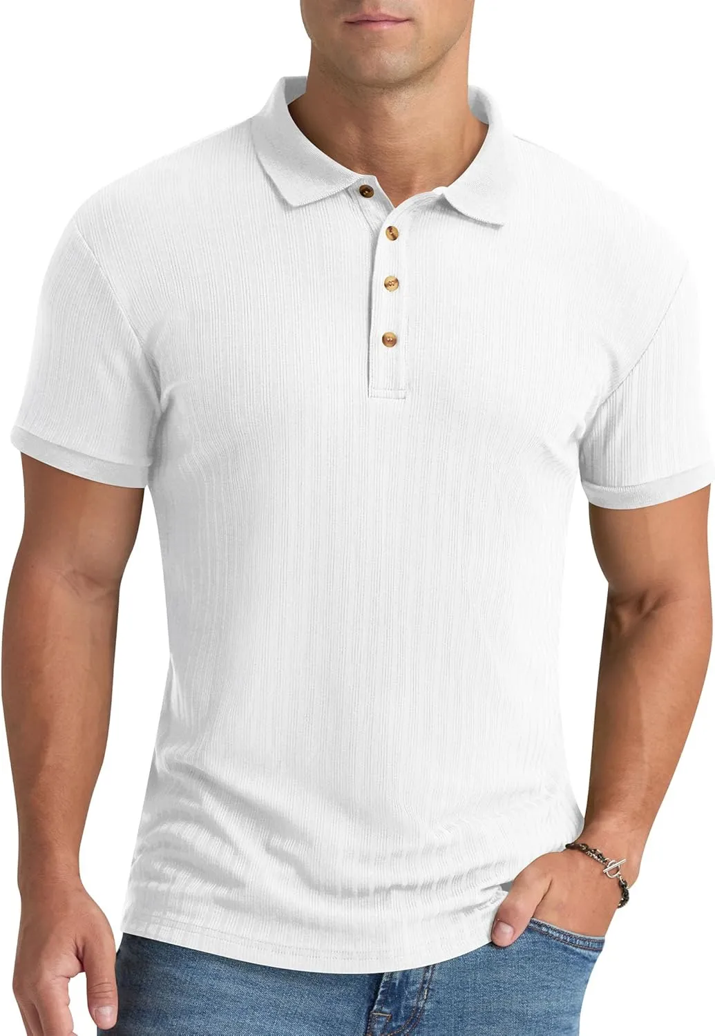 Aimeilgot Mens Polo Shirts Short Sleeve Casual Retro Summer T-Shirts Soft Knitted Classic Polo Tees
