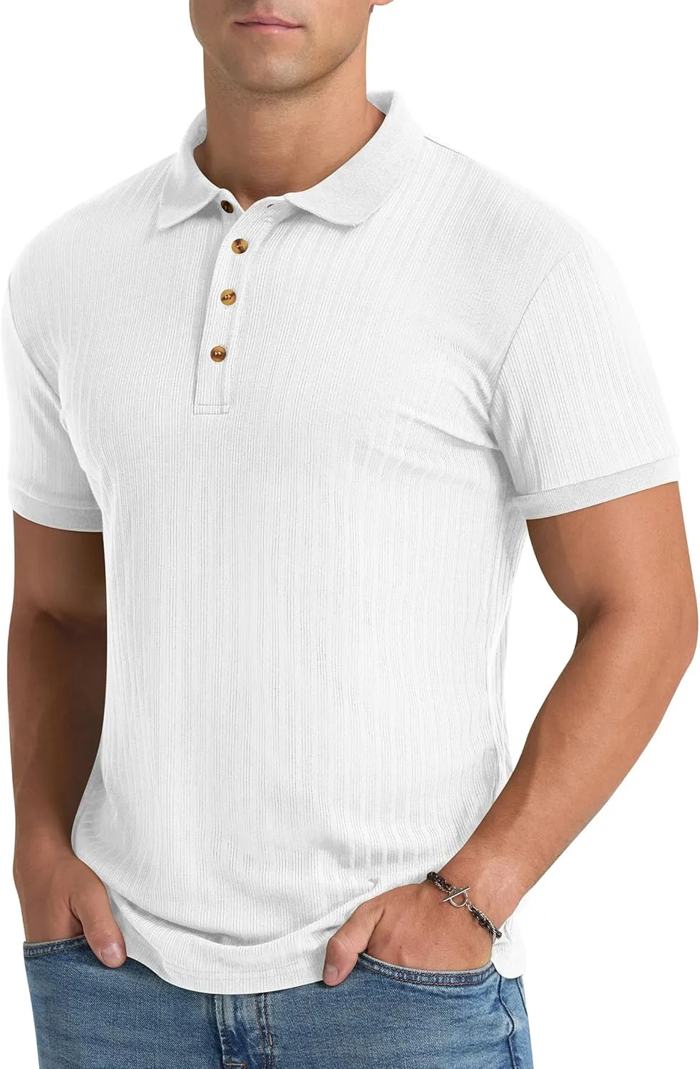 Aimeilgot Mens Polo Shirts Short Sleeve Casual Retro Summer T-Shirts Soft Knitted Classic Polo Tees