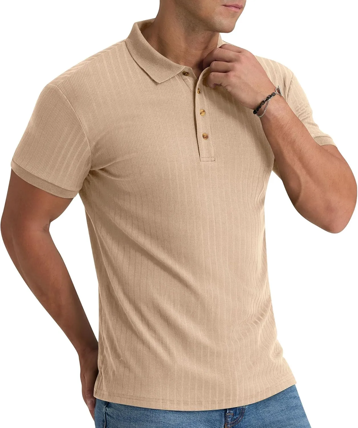 Aimeilgot Mens Polo Shirts Short Sleeve Casual Retro Summer T-Shirts Soft Knitted Classic Polo Tees