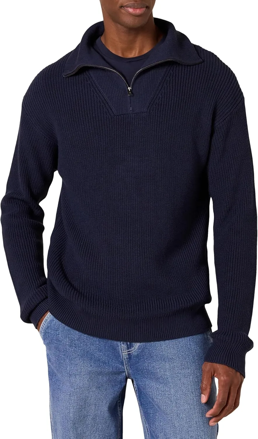 Amazon Essentials Men's Quarter-Zip Rib-Knit Relaxed-Fit Sweater