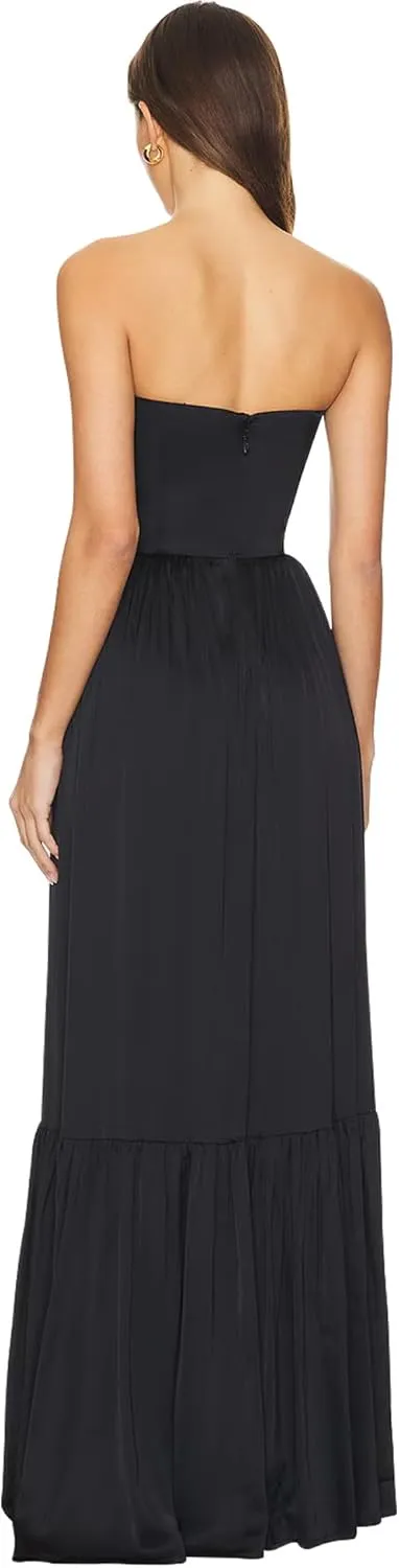 Azhong Women's Strapless Tube Maxi Dress Ruched High Waist Side Slit Beach Party Cocktail Long Dress