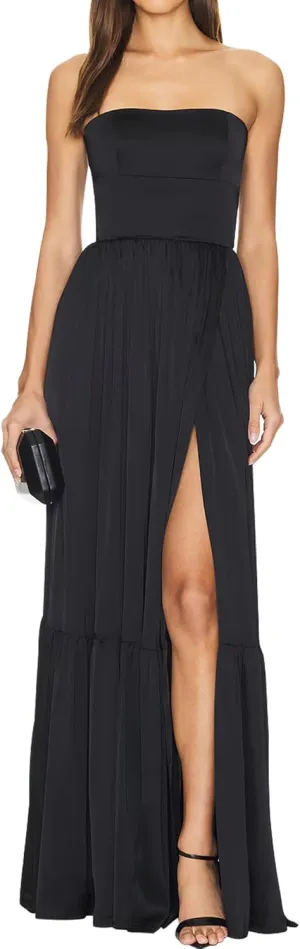Azhong Women's Strapless Tube Maxi Dress Ruched High Waist Side Slit Beach Party Cocktail Long Dress