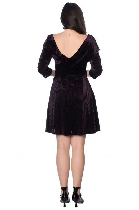 Banned Retro Veronica Purple Aubergine Velvet Wrap Evening Mini Dress