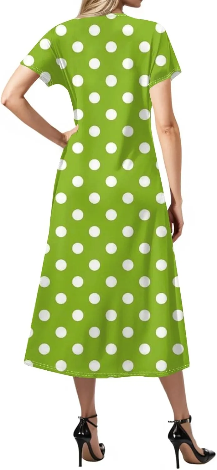 Beach Vacation Clothes for Women Summer Spring Dresses 2025 Short Sleeve Sundresses Slit Hem Maxi Dresses