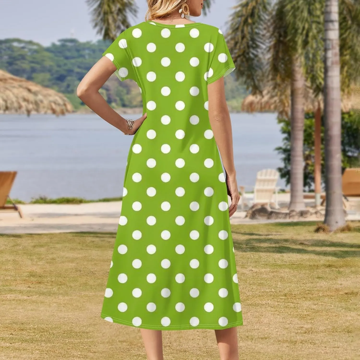 Beach Vacation Clothes for Women Summer Spring Dresses 2025 Short Sleeve Sundresses Slit Hem Maxi Dresses