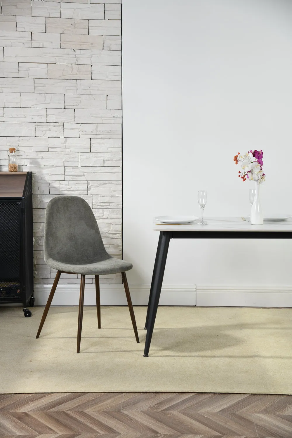 Beige Fabric Upholstered Side Dining Chairs (Set of 4) - Homy Casa
