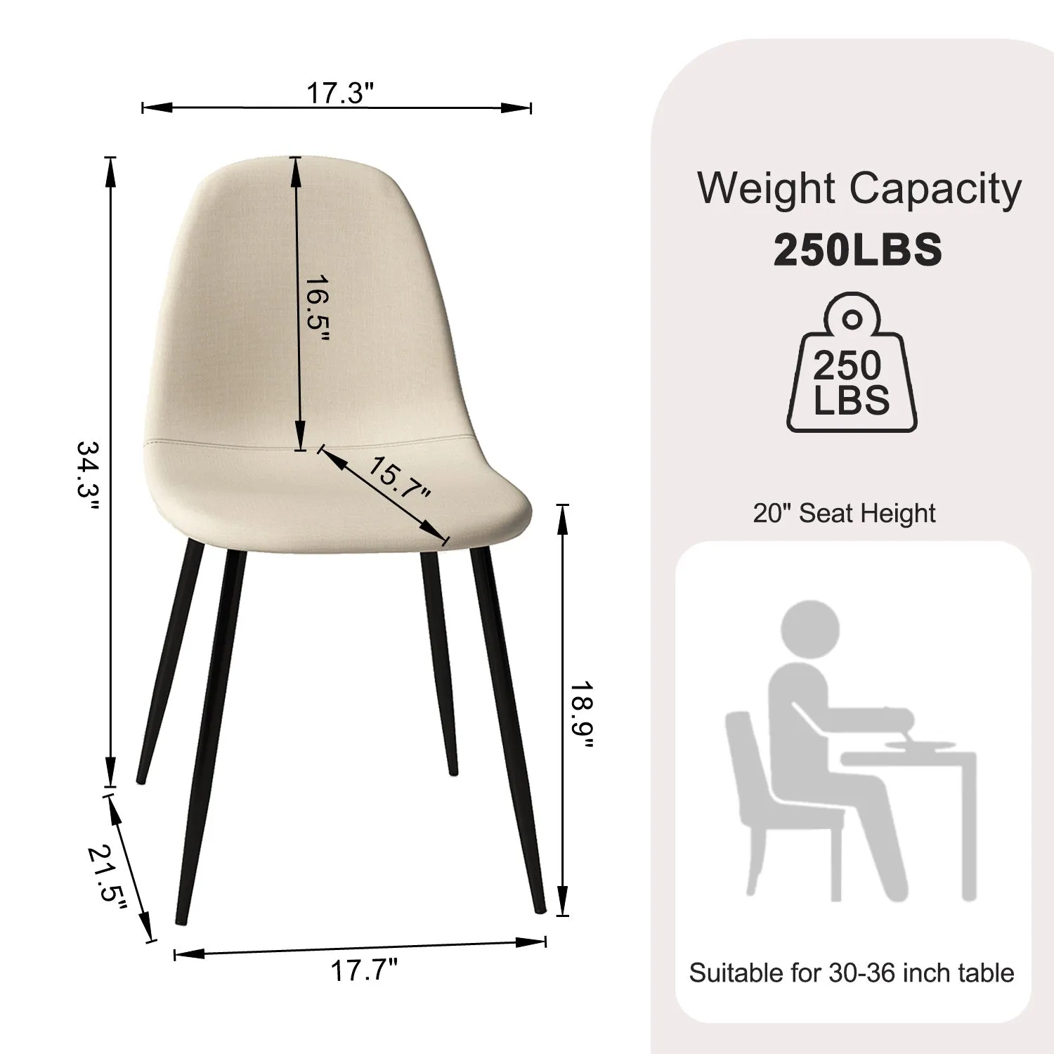 Beige Fabric Upholstered Side Dining Chairs (Set of 4) - Homy Casa