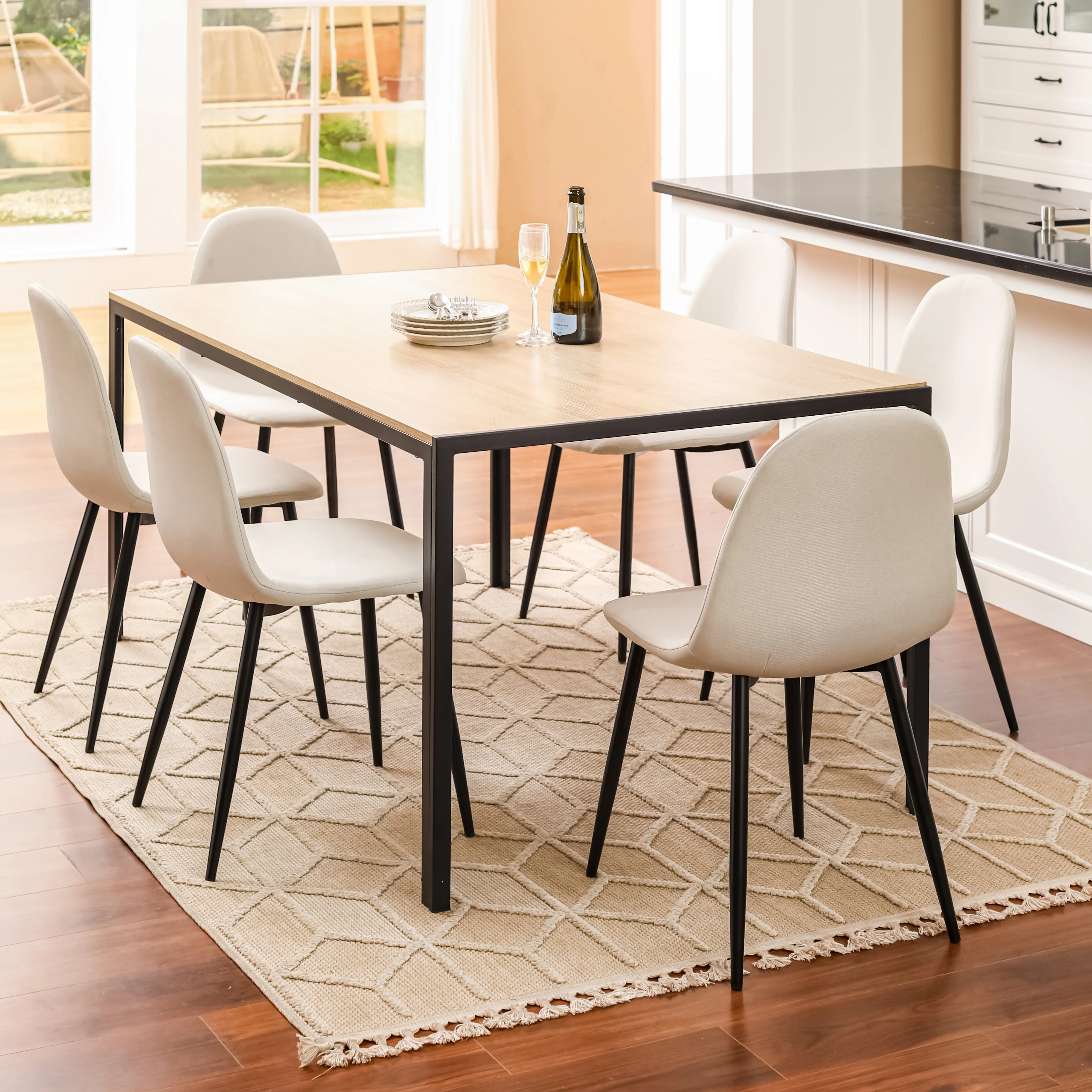 Beige Fabric Upholstered Side Dining Chairs (Set of 4) - Homy Casa