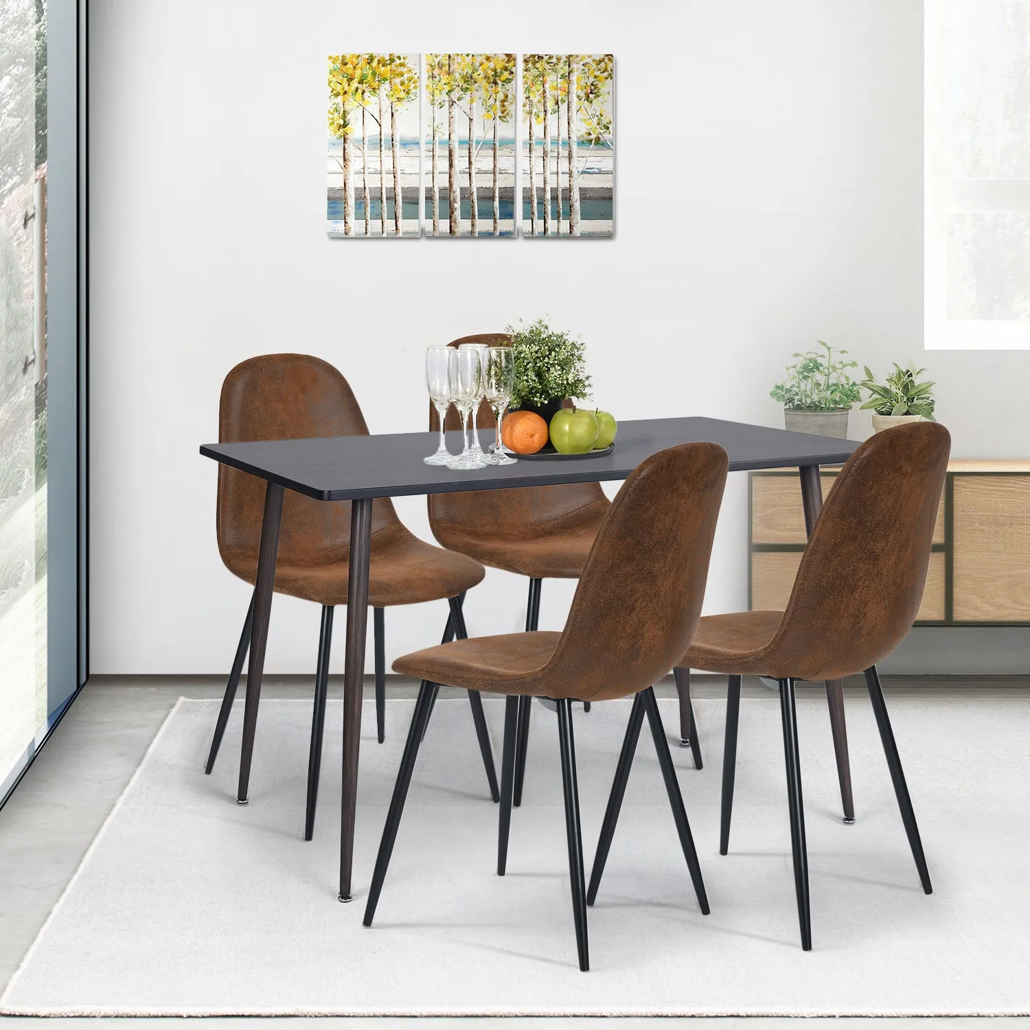 Beige Fabric Upholstered Side Dining Chairs (Set of 4) - Homy Casa