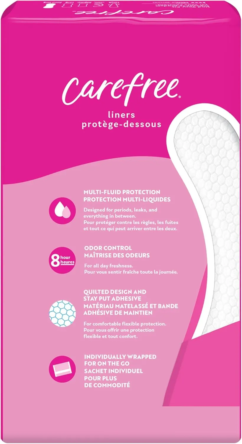 Carefree Panty Liners for Women, Extra Long, Wrapped, Unscented, 93ct | Pantiliners, Carefree, Daily Liners for Women, Light Periods and Leaks, 8-Hour Odor Control | 93ct (Packaging May Vary)