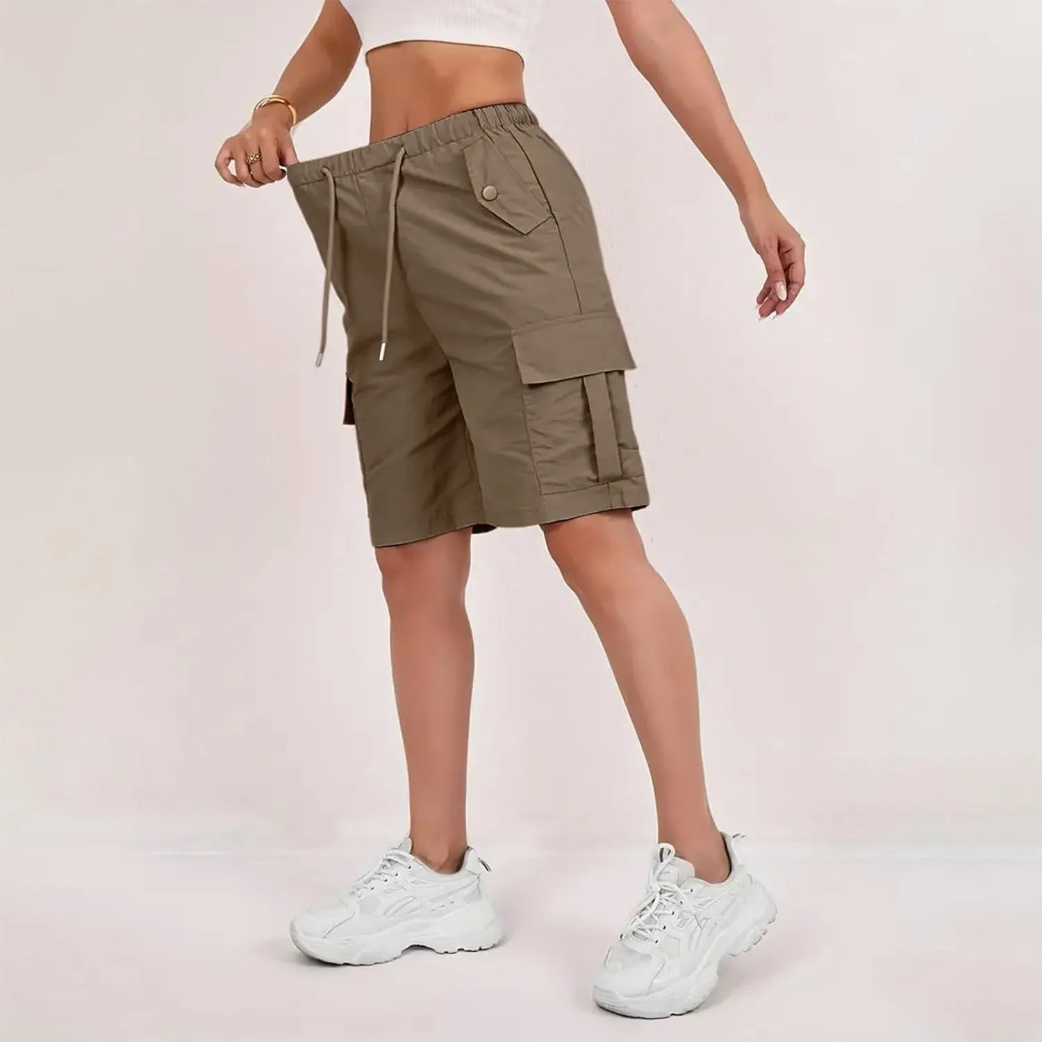 Cargo Shorts Women Waterproof Lightweight Plus Size Bermuda Shorts with Pockets Knee Length Ripstop Hiking Shorts