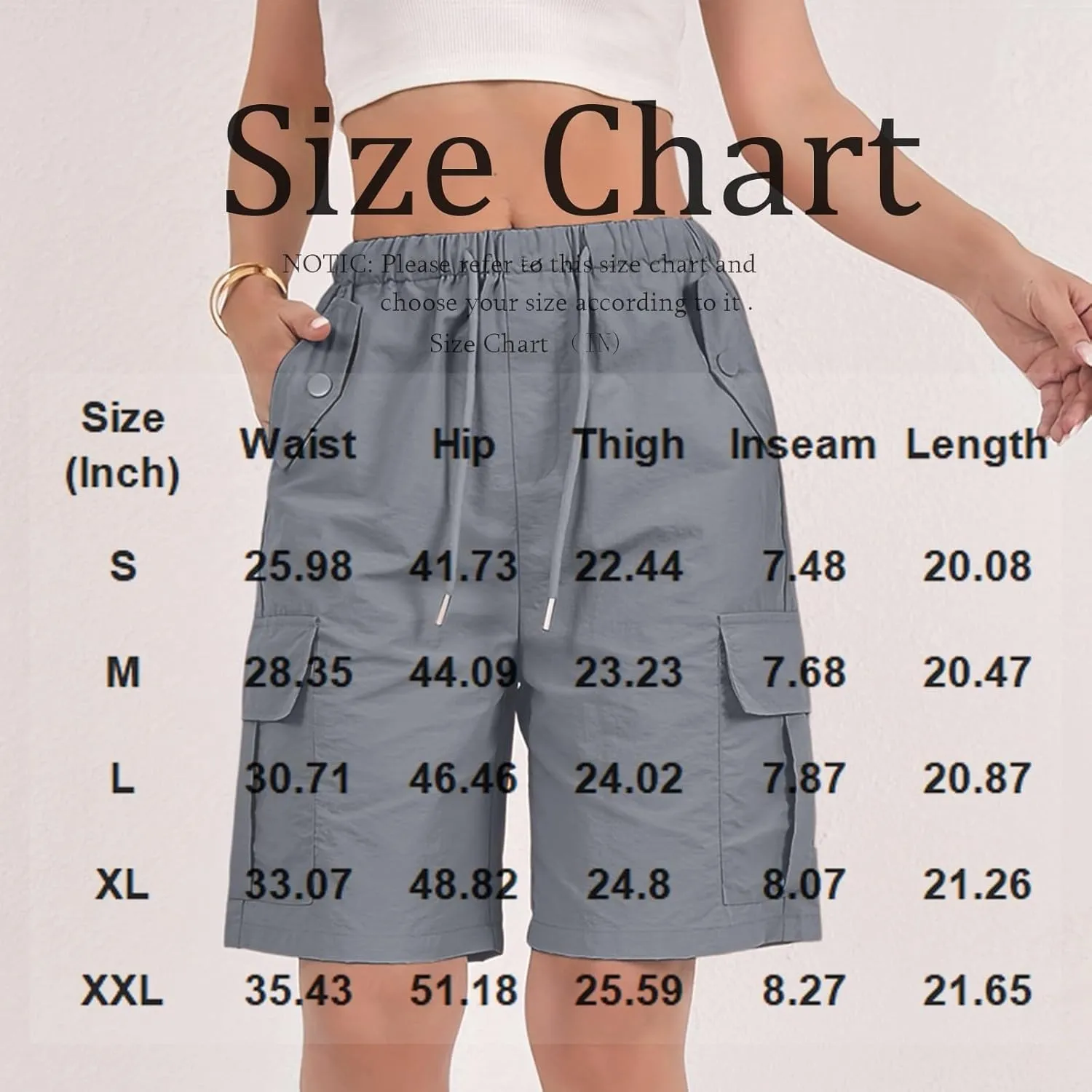 Cargo Shorts Women Waterproof Lightweight Plus Size Bermuda Shorts with Pockets Knee Length Ripstop Hiking Shorts