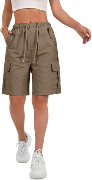 Cargo Shorts Women Waterproof Lightweight Plus Size Bermuda Shorts with Pockets Knee Length Ripstop Hiking Shorts