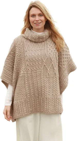 Carraig Donn 100% Irish Merino Wool Patchwork Aran Cowl Cape.