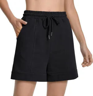 Cotton High Waisted Sweat Drawstring Casual Shorts with Pockets Summer Shorts Women