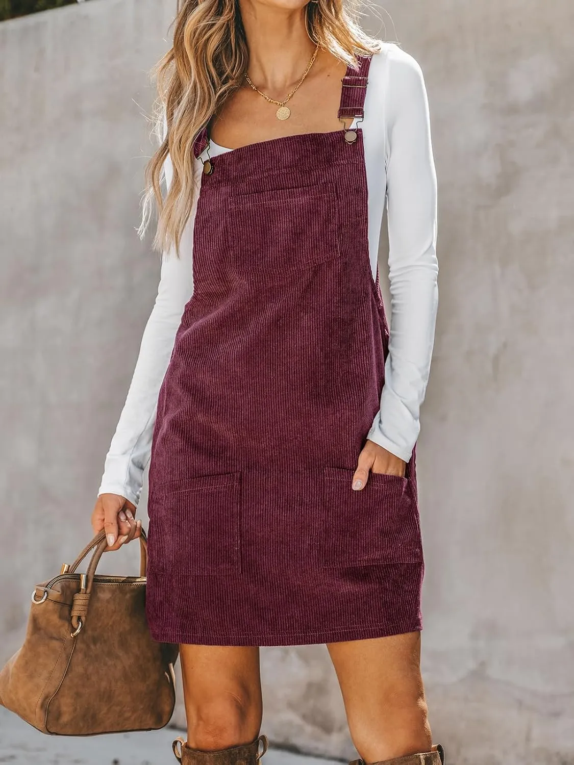 CUPSHE Women Corduroy Summer Dress Front Bib Pocket Square Neck Wide Strap Casual Overall Holiday Vacation Fall Mini Dress