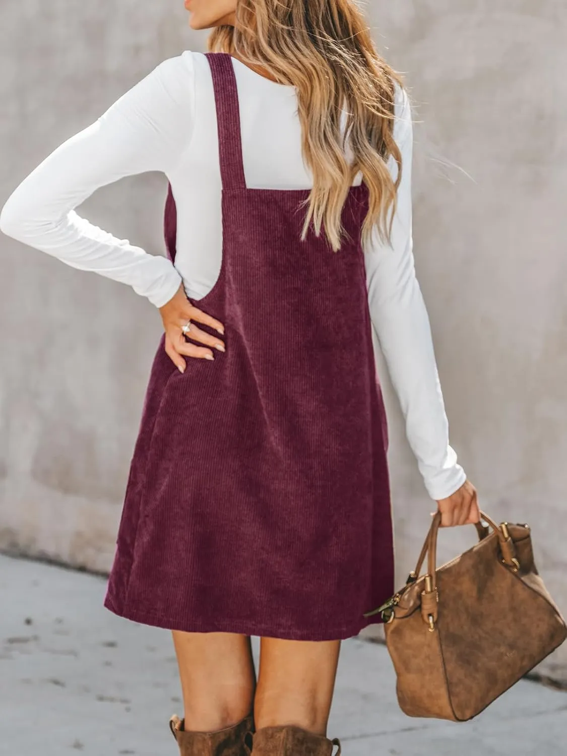 CUPSHE Women Corduroy Summer Dress Front Bib Pocket Square Neck Wide Strap Casual Overall Holiday Vacation Fall Mini Dress