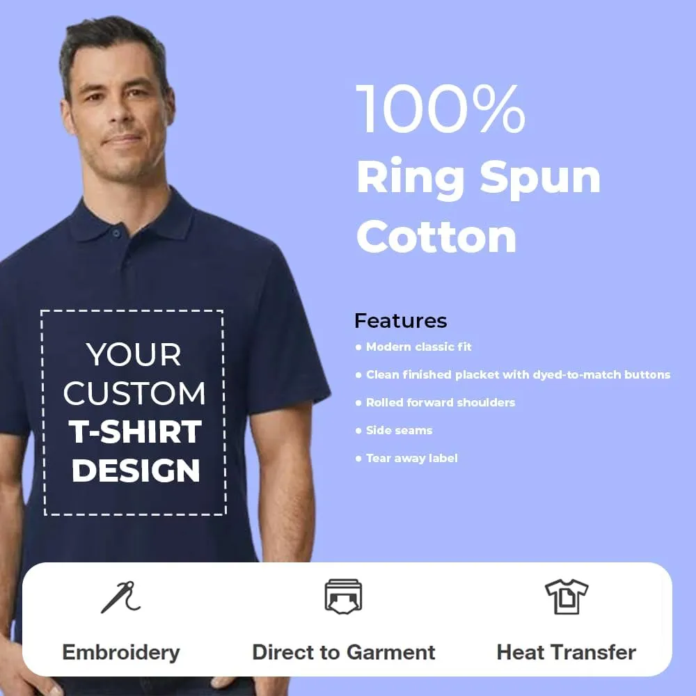 Custom Personalized Adult Customized Cotton Pique Half Sleeve Golf Polo Neck Unisex T-Shirt with Photo Text Logo Name