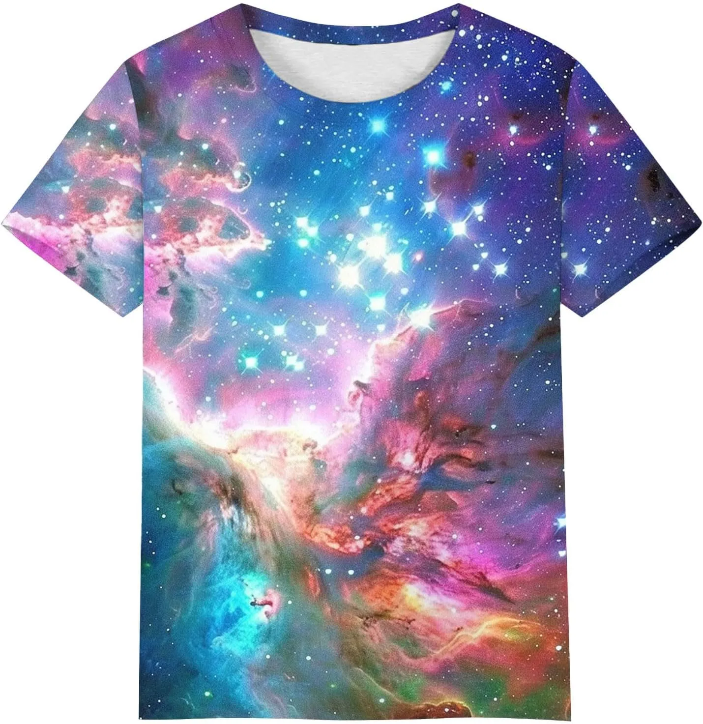 Cute Summer Tops for Women Galaxy Space Print Petite Shirts Casual Short Sleeve Crewneck Graphic Tees Blouses