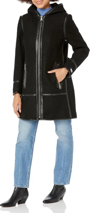 DKNY Womens Boucle Outerwear Wool Hooded Jacket
