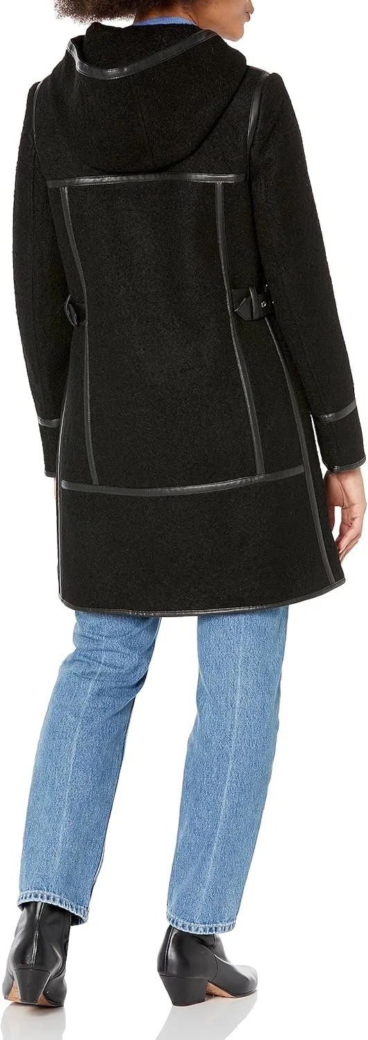 DKNY Womens Boucle Outerwear Wool Hooded Jacket