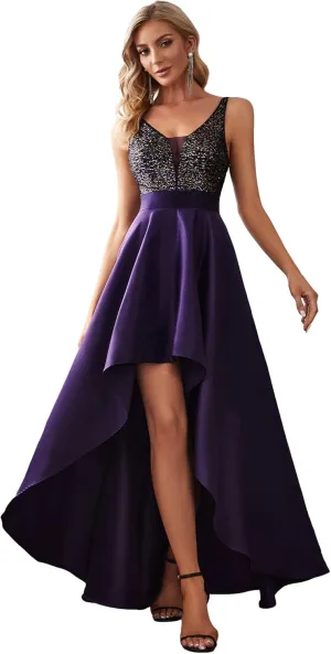 Ever-Pretty Women's Bridesmaid Dresses Summer Glitter V-Neck A-line High-Low Wedding Guest Dresses 00667