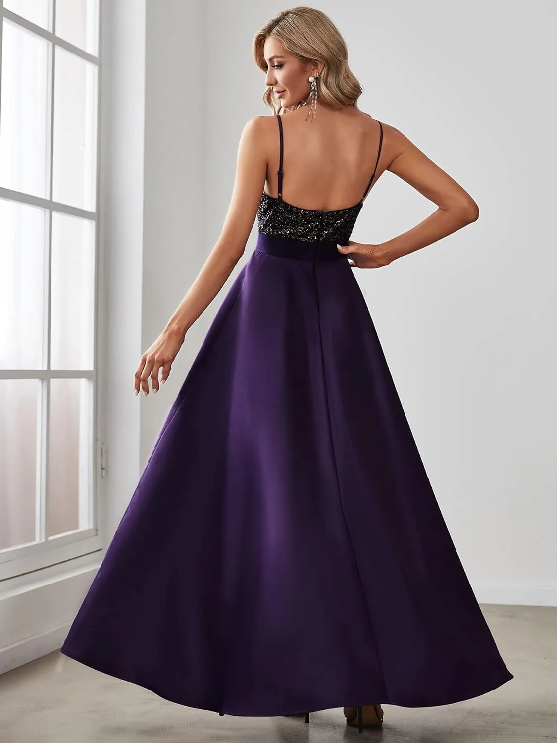 Ever-Pretty Women's Bridesmaid Dresses Summer Glitter V-Neck A-line High-Low Wedding Guest Dresses 00667