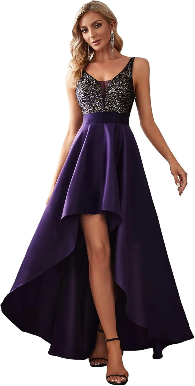 Ever-Pretty Women's Bridesmaid Dresses Summer Glitter V-Neck A-line High-Low Wedding Guest Dresses 00667