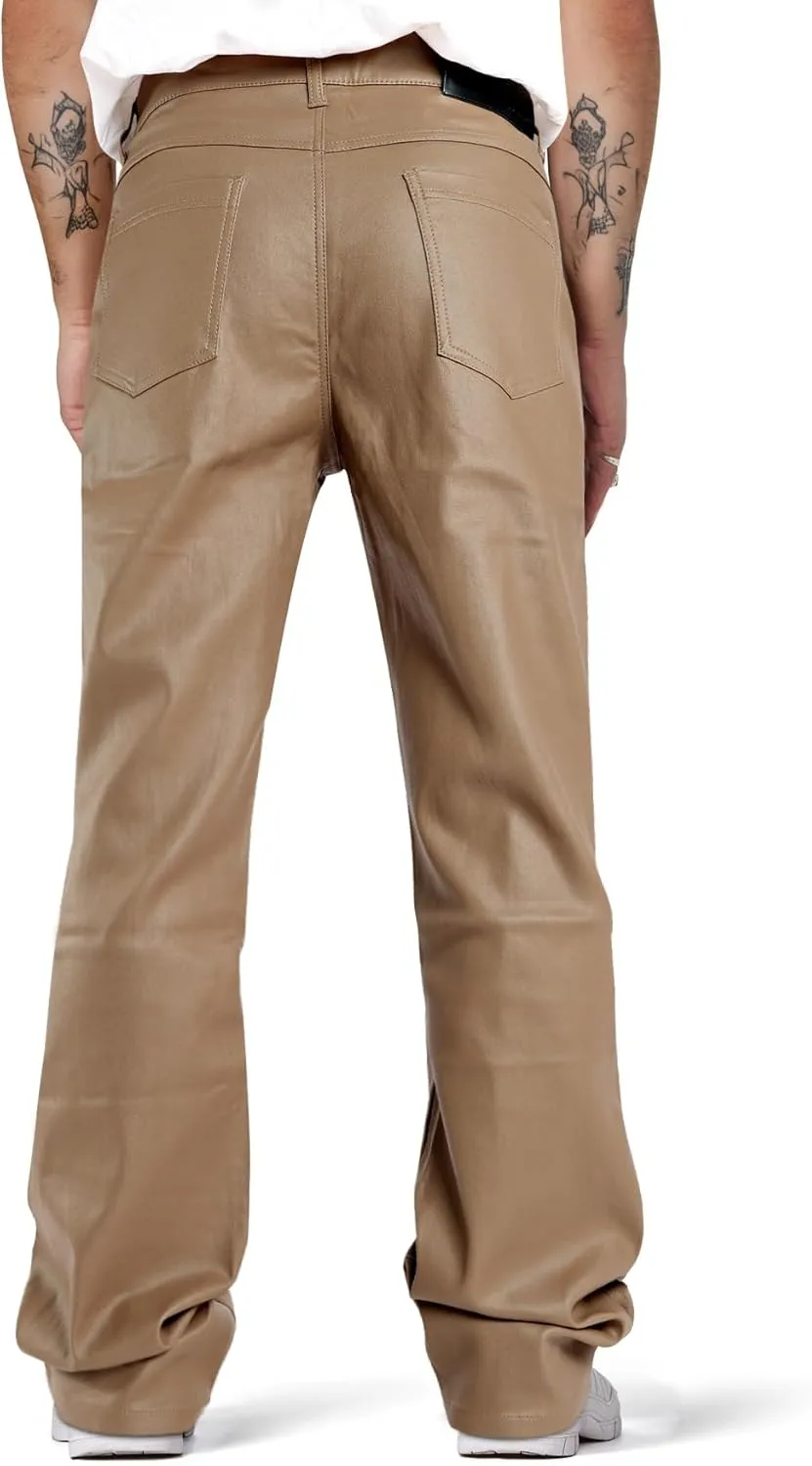 GINGTTO Mens Leather Bell Bottoms Slim Fit 70s Disco Flare Stacked Pants for Men