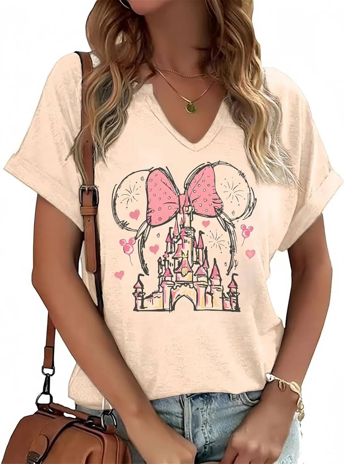 Graphic Tee for Women Vintage Rock Band Shirts Holiday Vacation Magic Kingdom Castle Sleeve Tops