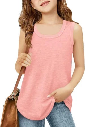 Haloumoning Girls Tank Tops Kids Summer Crewneck Sleeveless Shirts Dancewear 5-14 Years