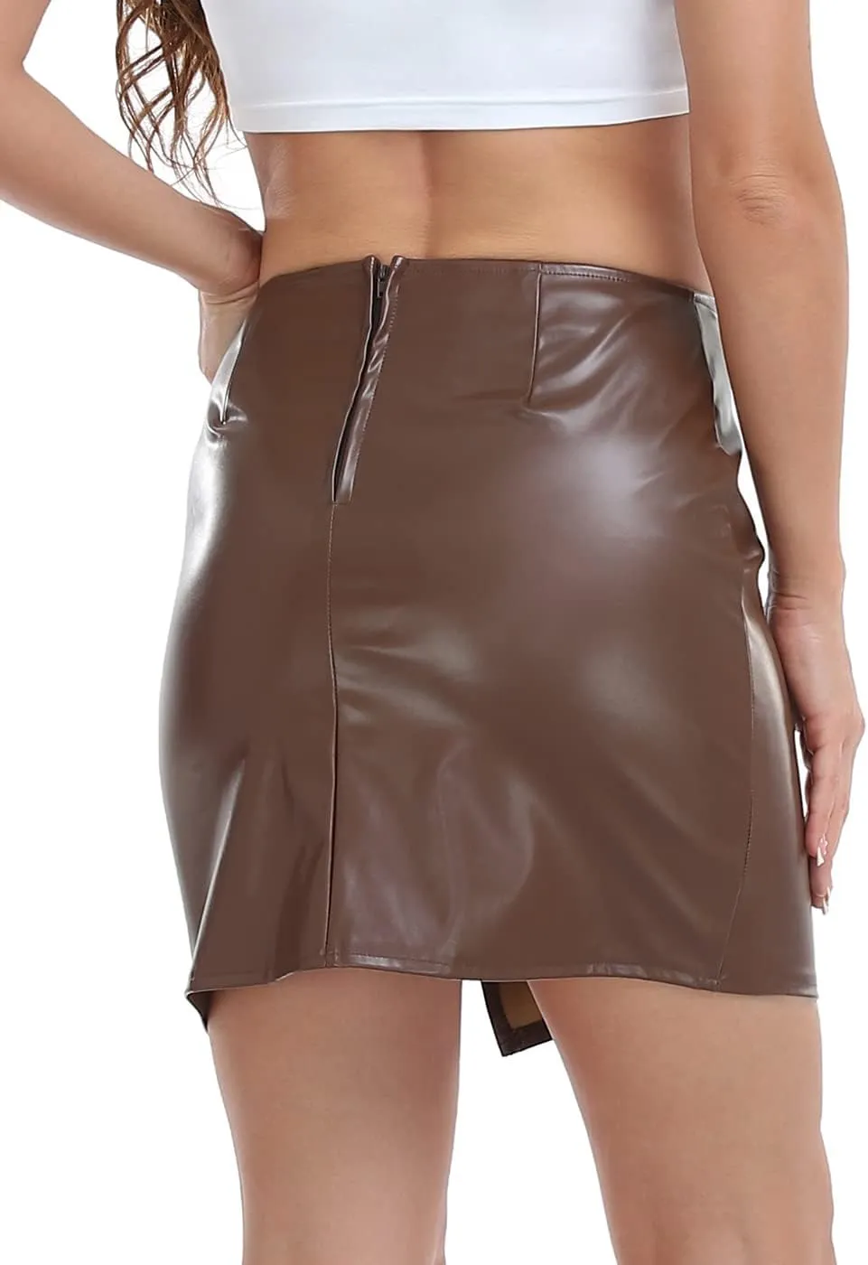 HDE Women's Faux Leather Skirt High Waisted Bodycon Mini Skirt with Slit