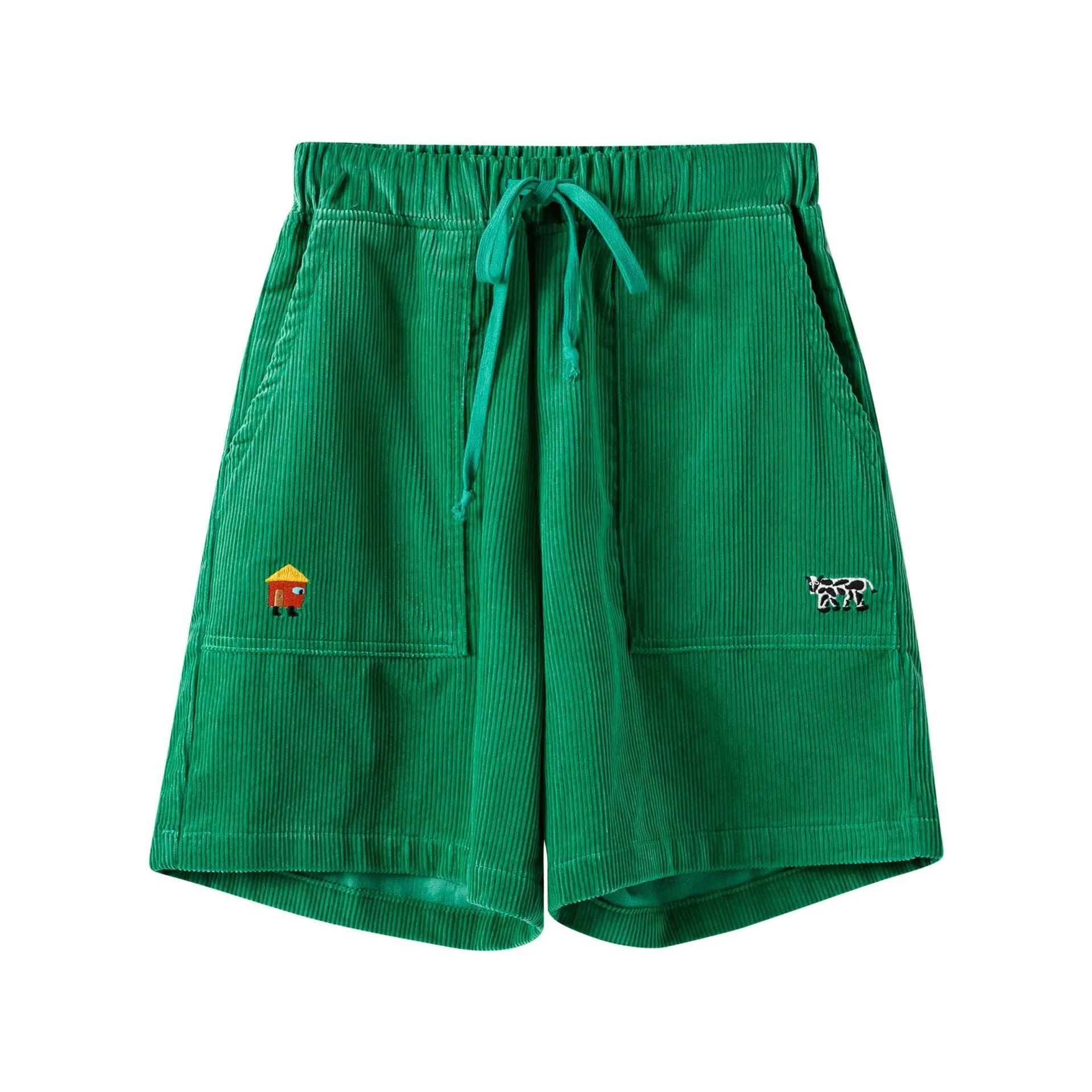 Kawaii elastic cotton corduroy casual college style exquisite embroidery high waist demi shorts