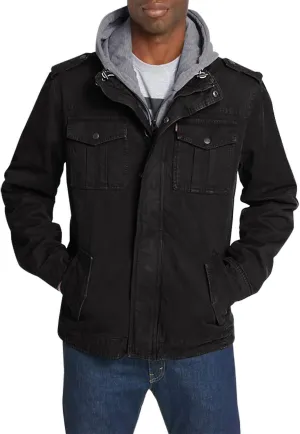 Levi's Men's Washed Cotton Hooded Military Jacket