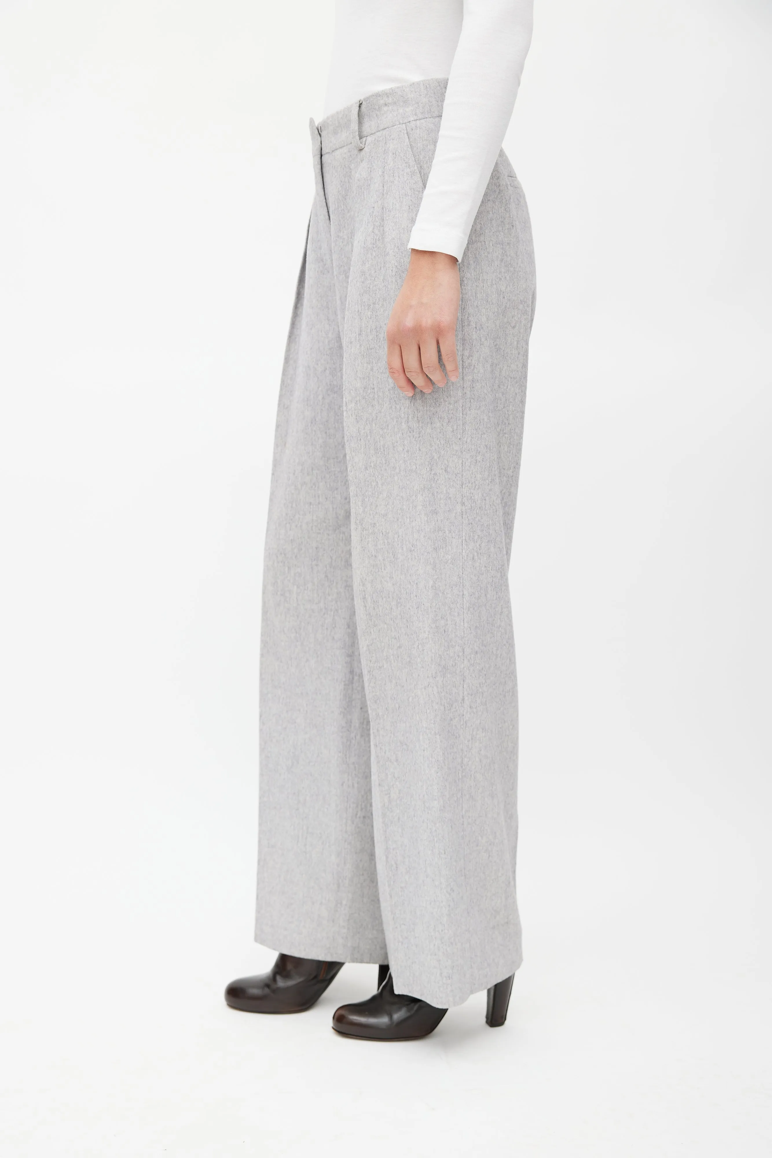 Light Grey Wool Wide Leg Trouser