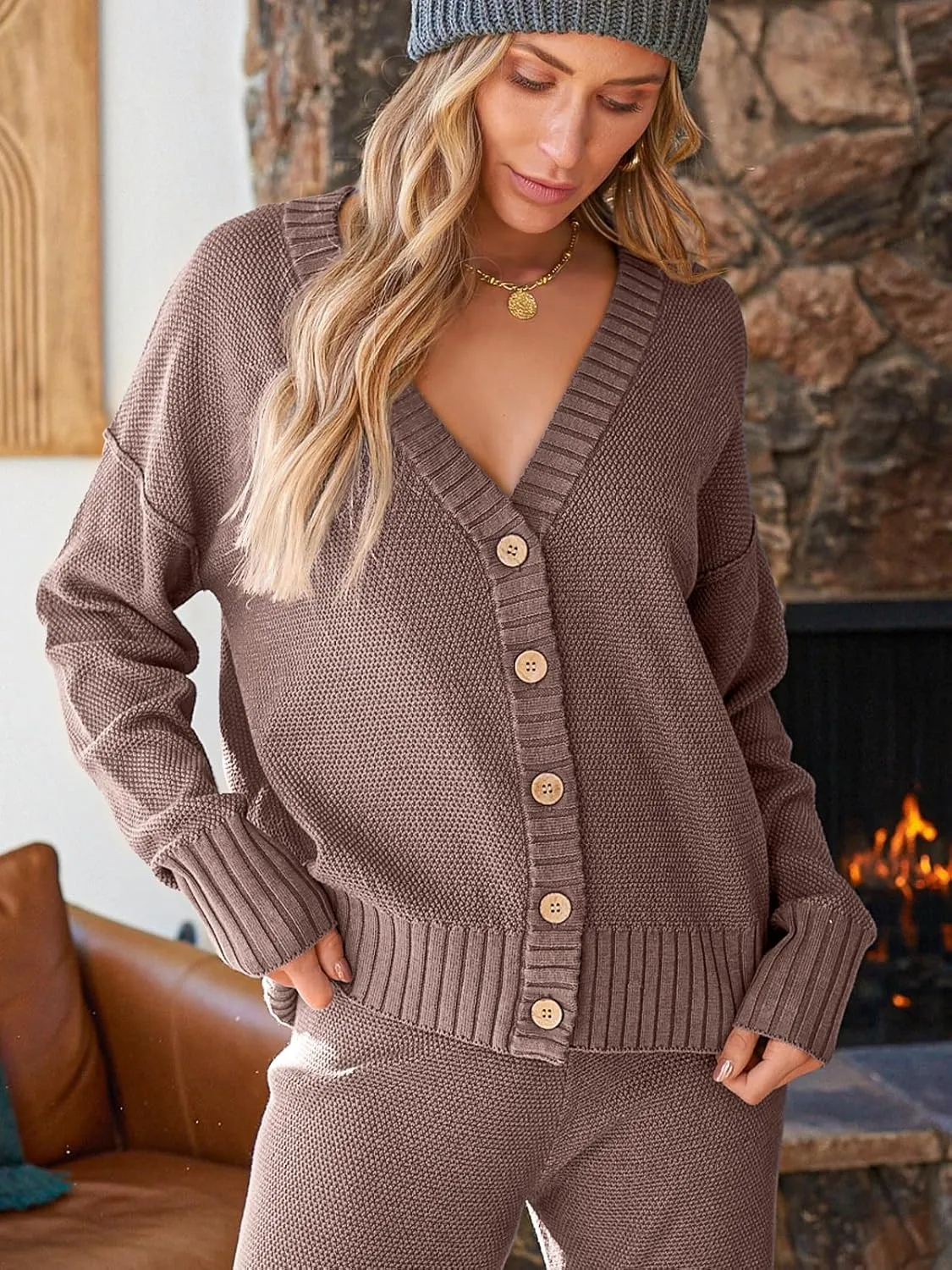 LILLUSORY Womens Cardigan Pants Sets 2 Piece Slouchy Sweater Loungewear