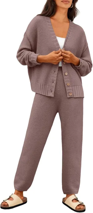 LILLUSORY Womens Cardigan Pants Sets 2 Piece Slouchy Sweater Loungewear