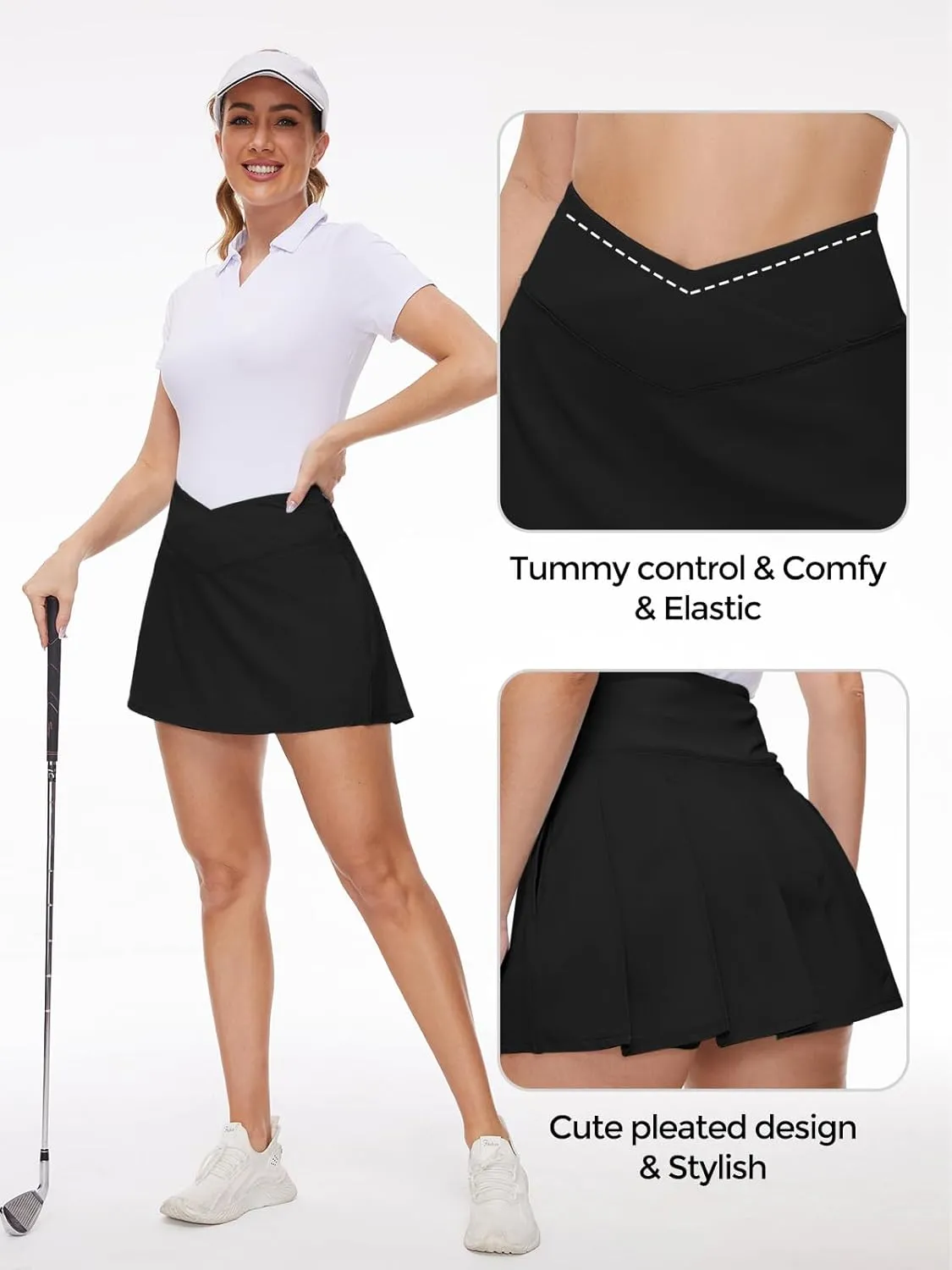 M MOTEEPI Tennis Skirt with Pockets Shorts Crossover High Waisted Golf Athletic Skort Skirts for Pickleball Workout Running
