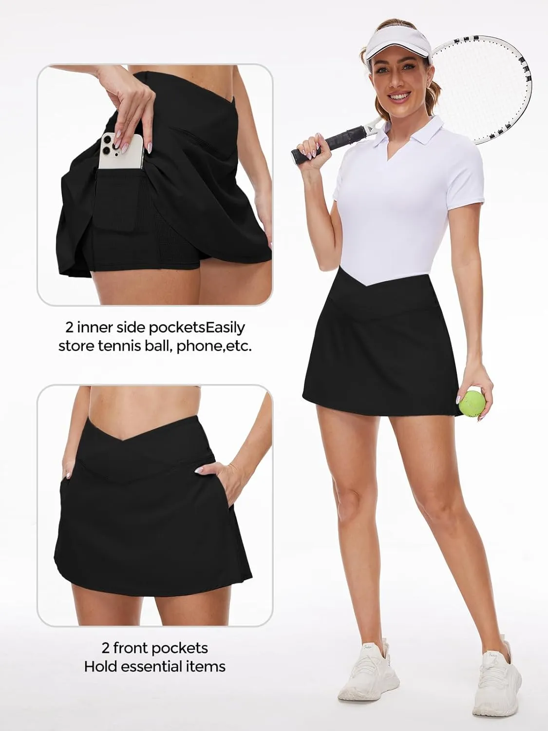 M MOTEEPI Tennis Skirt with Pockets Shorts Crossover High Waisted Golf Athletic Skort Skirts for Pickleball Workout Running