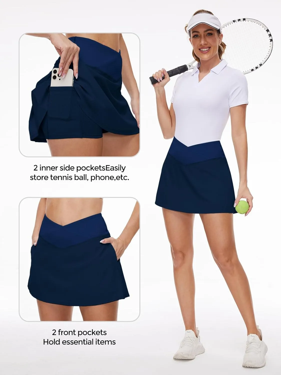 M MOTEEPI Tennis Skirt with Pockets Shorts Crossover High Waisted Golf Athletic Skort Skirts for Pickleball Workout Running