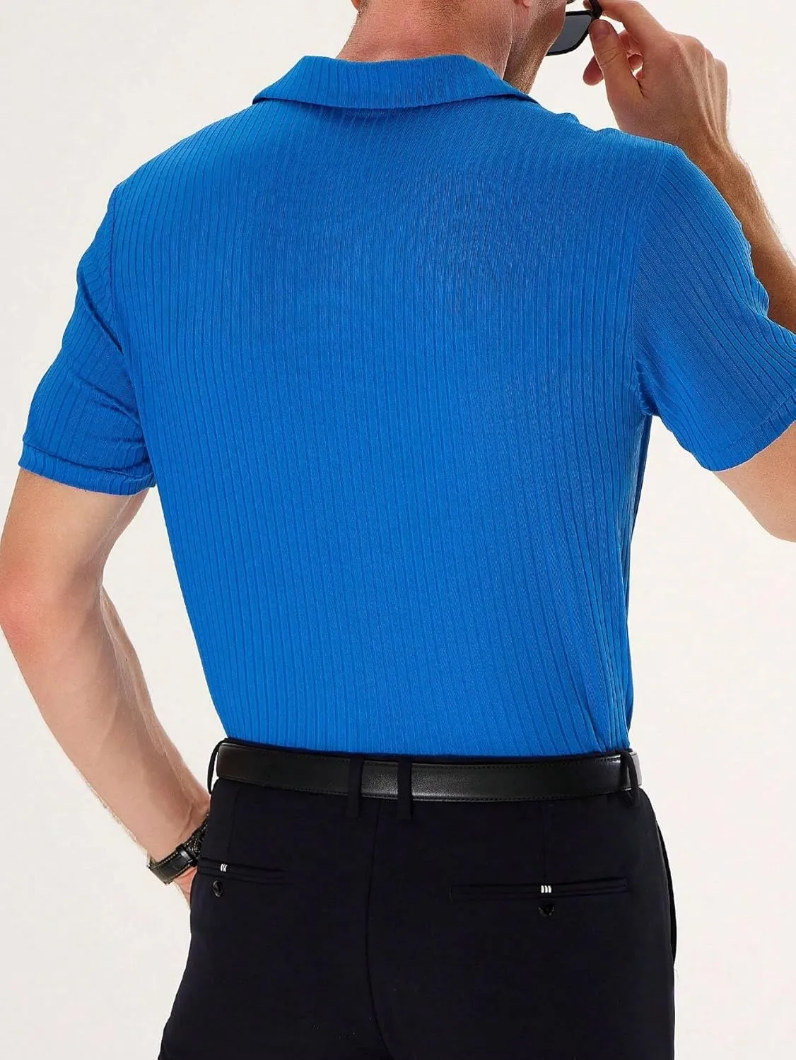 Men's Ribbed Short Sleeve Polo Shirt, Performance Fabric, Odor Resistant, Gym to Office Wear