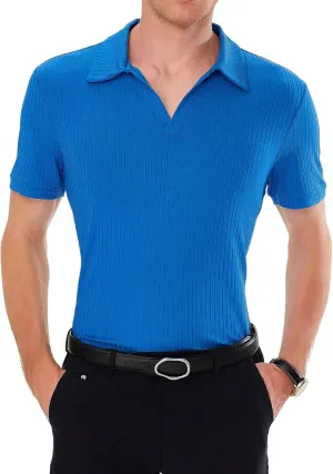 Men's Ribbed Short Sleeve Polo Shirt, Performance Fabric, Odor Resistant, Gym to Office Wear
