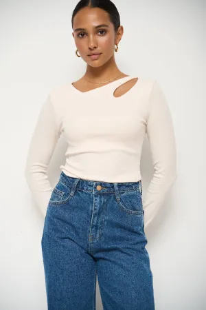 Milk  Assymmetric Neckline Long Sleeve Top