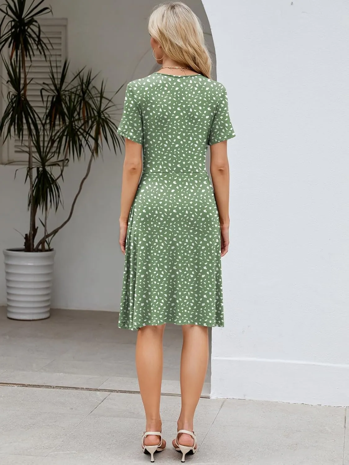 Naggoo Womens Summer Dresses for Women 2025 Spring Floral Short Sundress Short Sleeve Wrap V Neck Casual Dress with Pockets