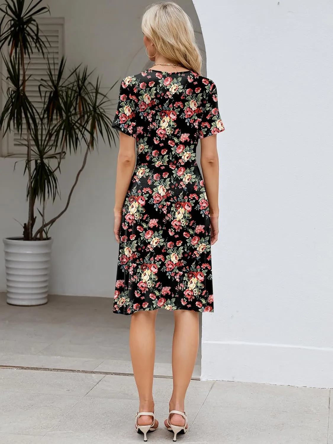 Naggoo Womens Summer Dresses for Women 2025 Spring Floral Short Sundress Short Sleeve Wrap V Neck Casual Dress with Pockets