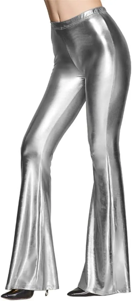 ODIZLI Womens Metallic Leather Slim Fit Bootcut Flared Palazzo Pant Bell-Bottom Trousers