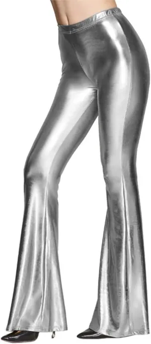 ODIZLI Womens Metallic Leather Slim Fit Bootcut Flared Palazzo Pant Bell-Bottom Trousers