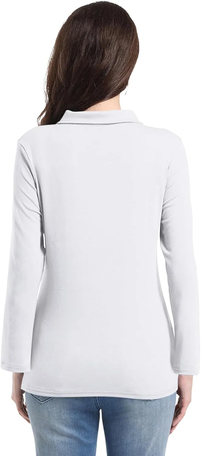 PGANDS Women's Long Sleeve Collared Polo Shirts V Neck Button Down Casual Tops